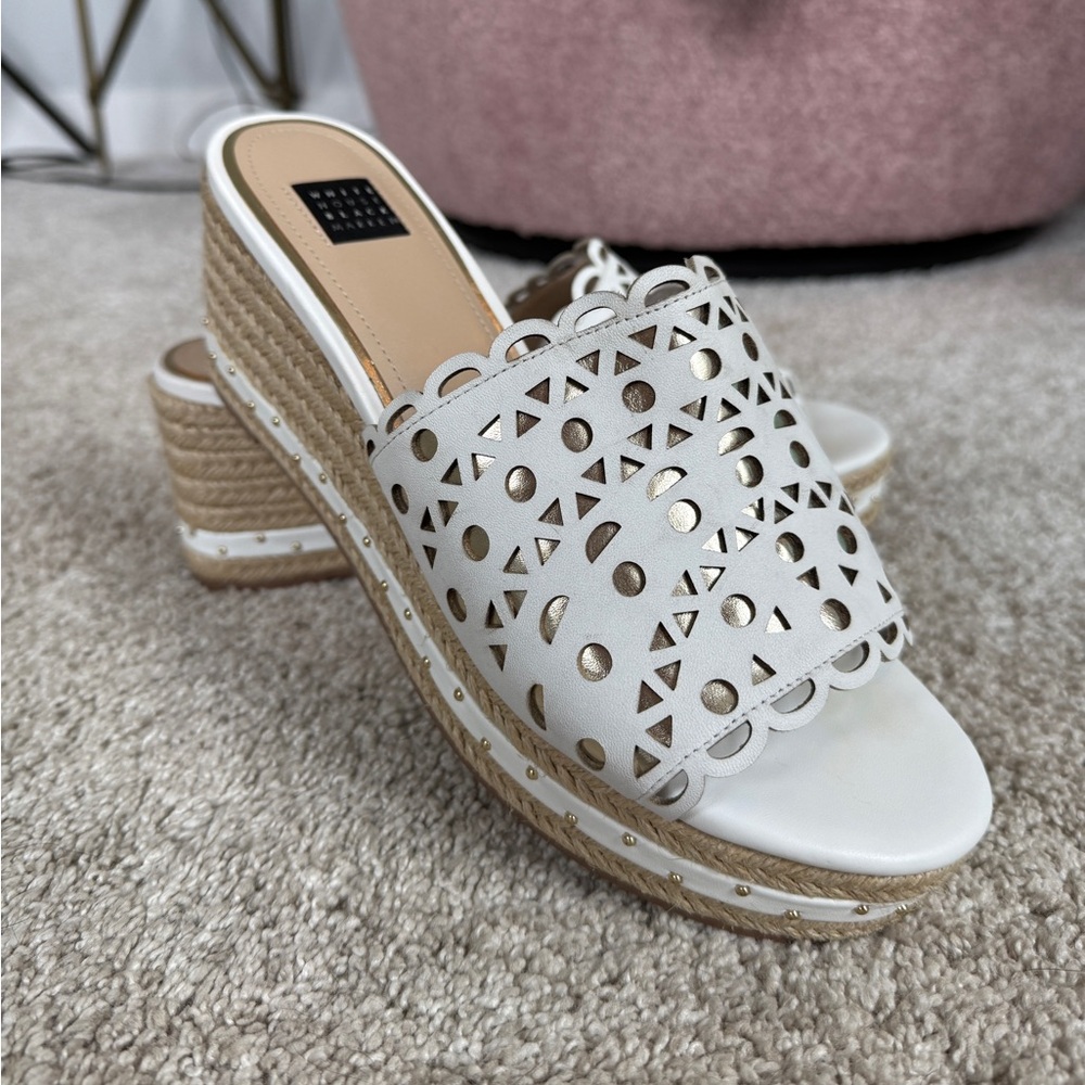 White House Black Market White Espadrille Sandals with Laser-Cut Design